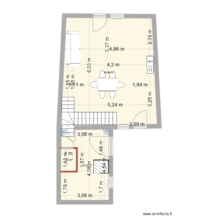maison fafa 2 chambres. Plan de 3 pièces et 54 m2