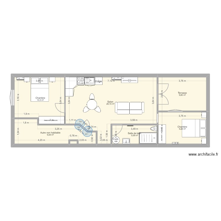 appartements RDC immeuble. Plan de 6 pièces et 75 m2