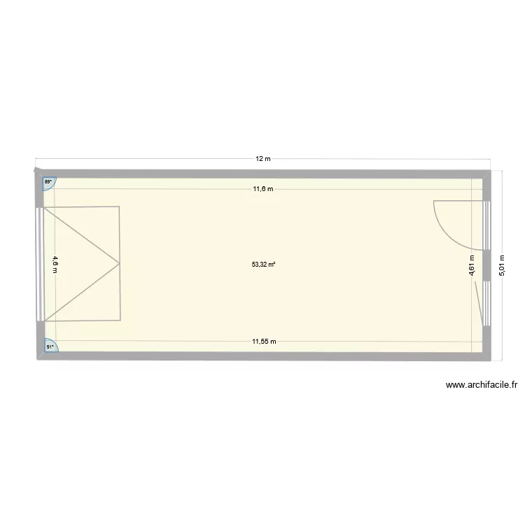 garage. Plan de 1  et 53 m²