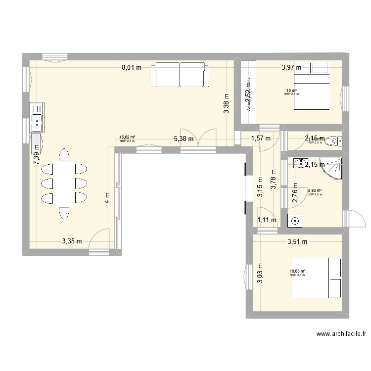 Venelle montre. Plan de 5 pièces et 73 m2