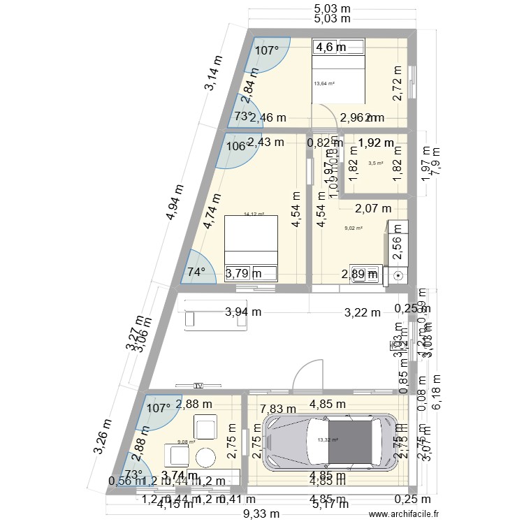 SAINA 2. Plan de 6 pièces et 63 m2