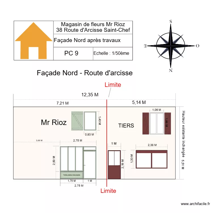 PC 9  Fa&ccedil;ade nord apr&egrave;s travaux liser&eacute; blanc 2. Plan de 0 pièce et 0 m2