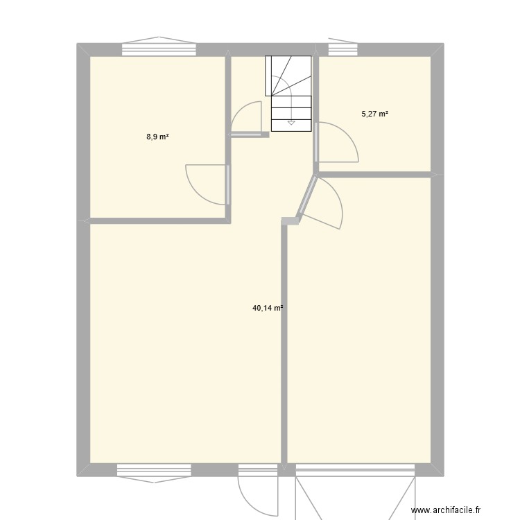 RDC. Plan de 3 pièces et 54 m2