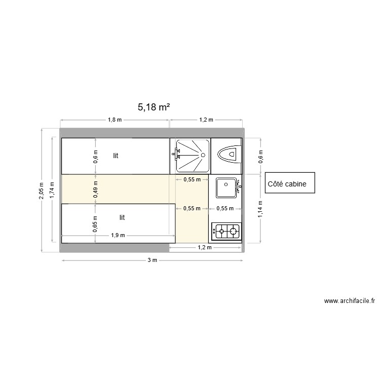 MASTER POSITION NUIT. Plan de 1 pièce et 5 m2
