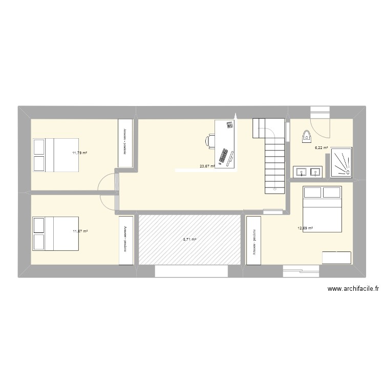 grange_etage. Plan de 6 pièces et 75 m2