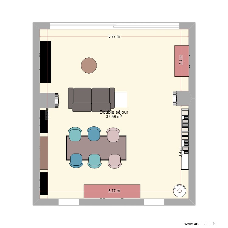 Double séjour. Plan de 1 pièce et 38 m2