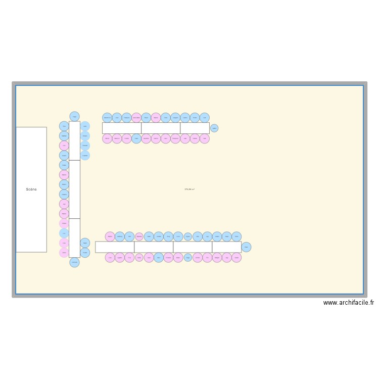 Plan de table 18 ans MxC. Plan de 1 pièce et 375 m2