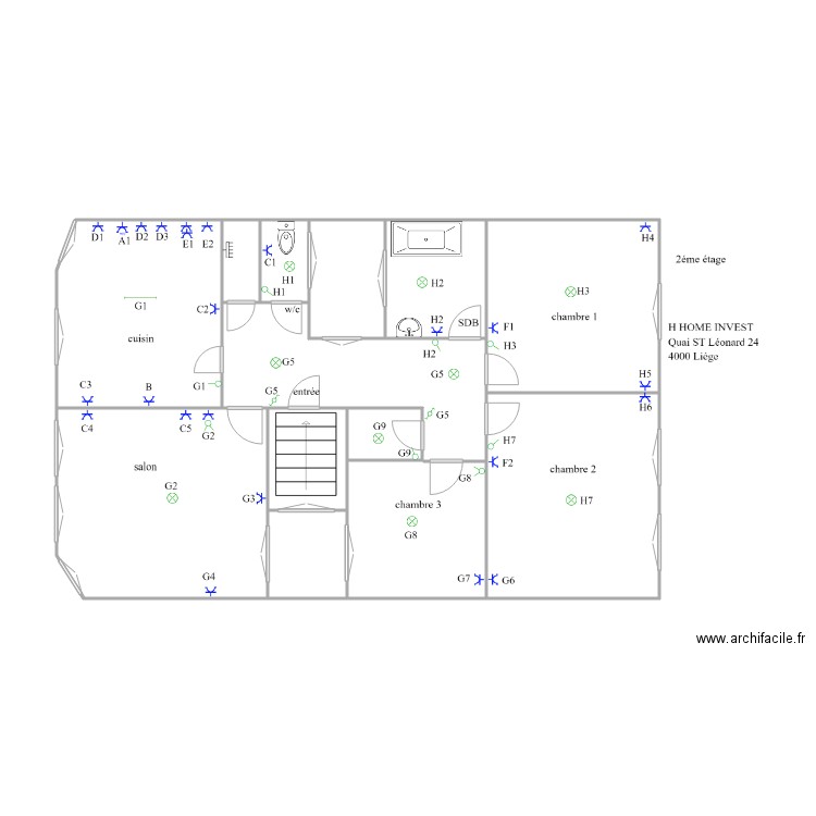 s/n lionard 2éme étage 222. Plan de 13 pièces et 69 m2