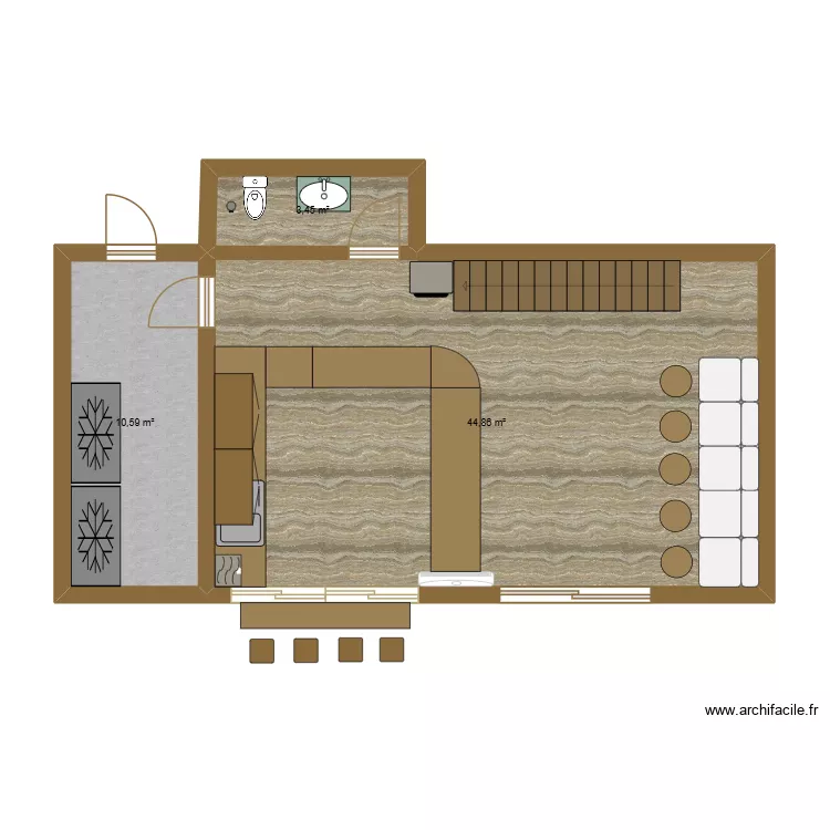 кофейня. Plan de 3 Pièces et 59 m² кофейня. Plan de 3 Pièces et 59 m²