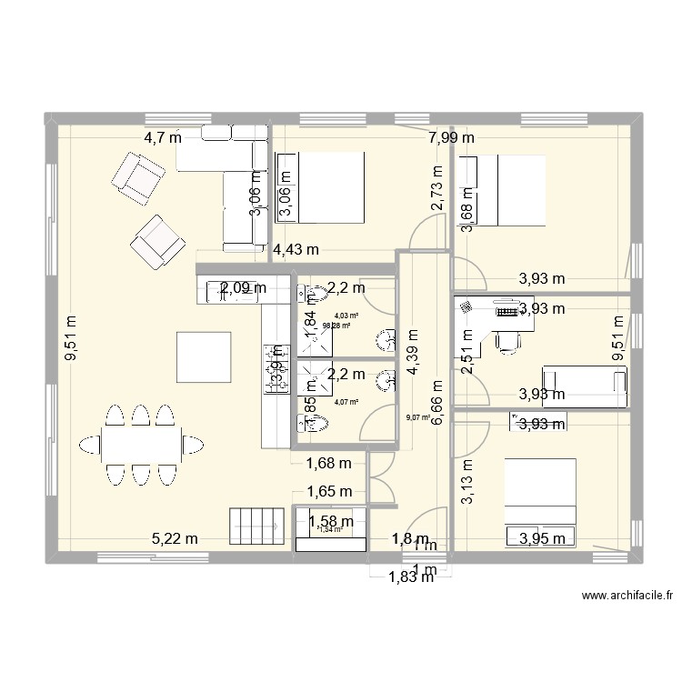 projet Nieder. Plan de 5 pièces et 117 m2