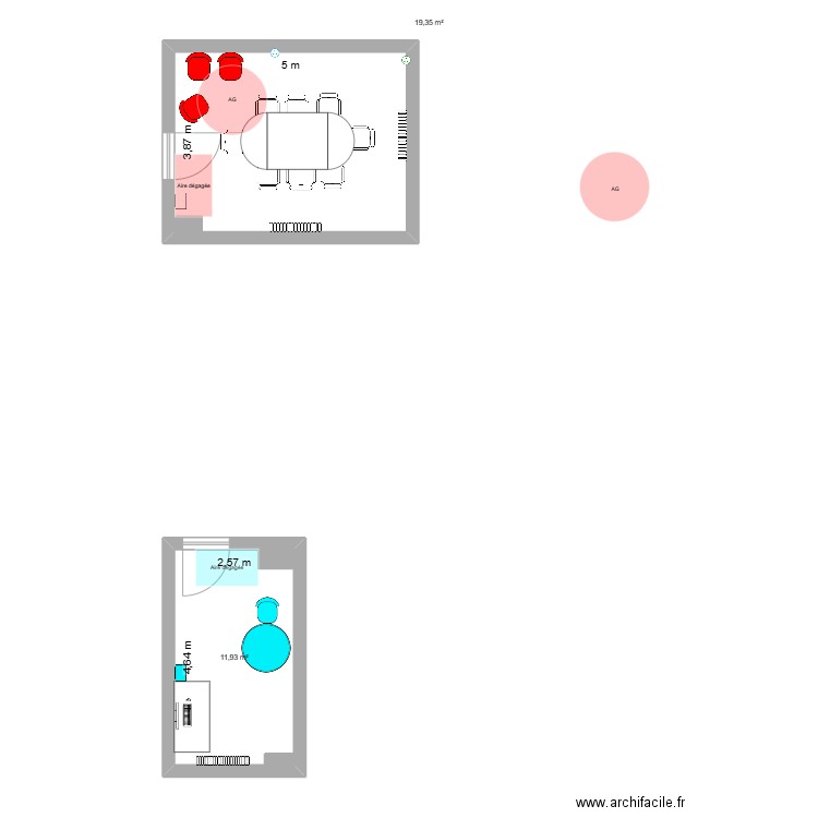 réunion 1237. Plan de 1 pièce et 19 m2
