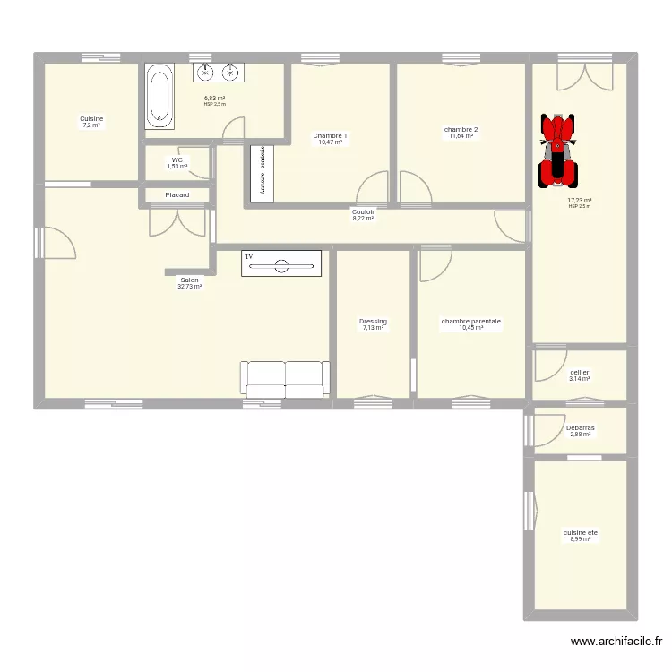 maison 120m2. Plan de 14  et 129 m²