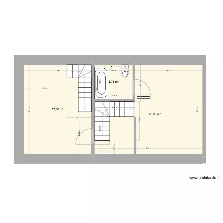 &eacute;tage. Plan de 3  et 44 m²