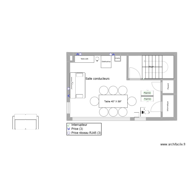 Deuxième étage SJ 1400 Louis-Marchand. Plan de 6 pièces et 39 m2