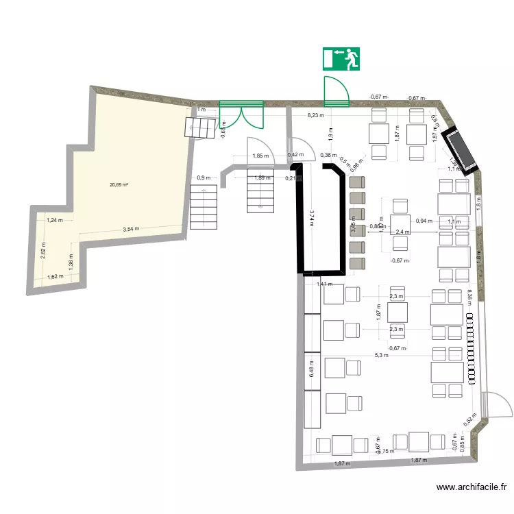 bar restaurant. Plan de 1 Pièce et 21 m² bar restaurant. Plan de 1 Pièce et 21 m²