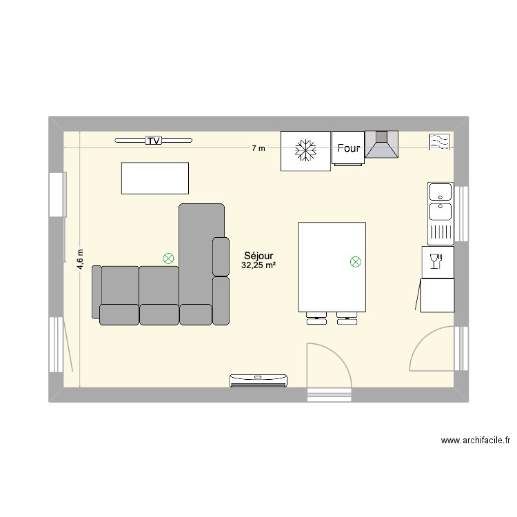 Maison. Plan de 1 pièce et 32 m2