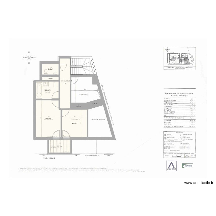 2eme etage. Plan de 10 pièces et 43 m2