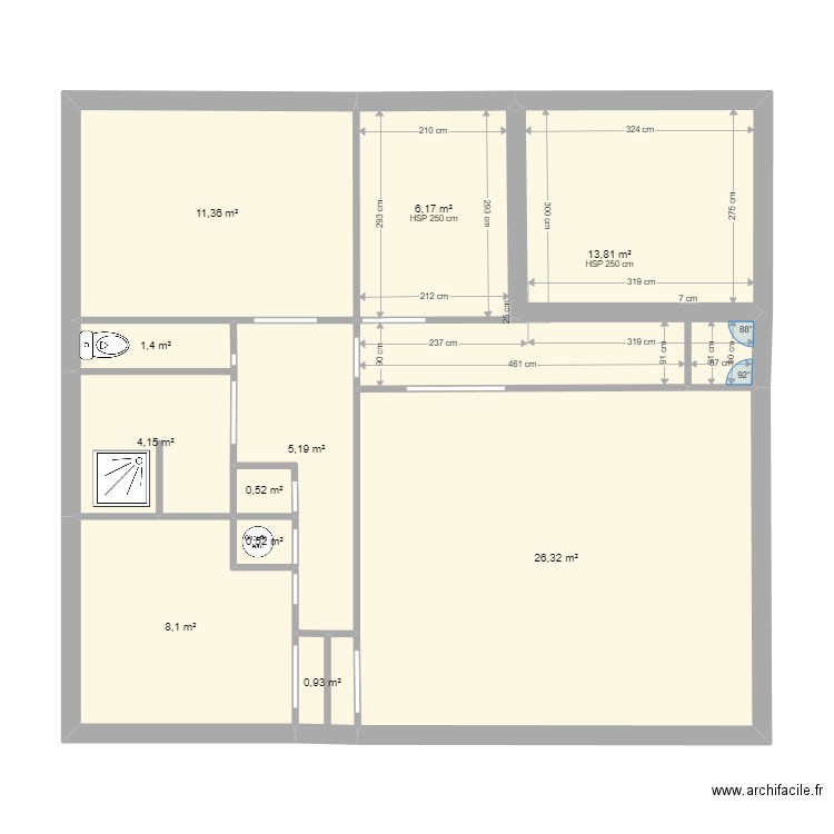 projet. Plan de 11 pièces et 78 m2