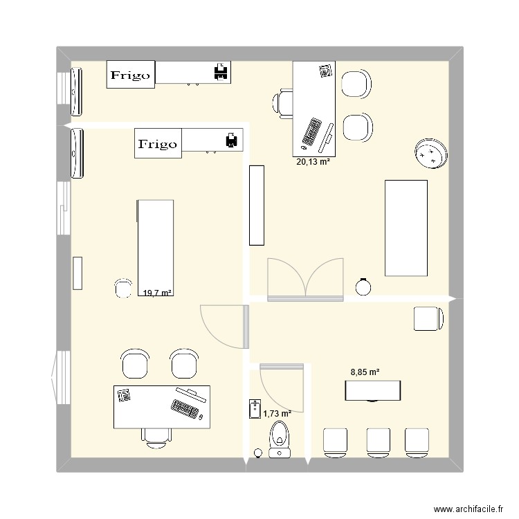Amenagement 3D local pro. Plan de 4 pièces et 50 m2