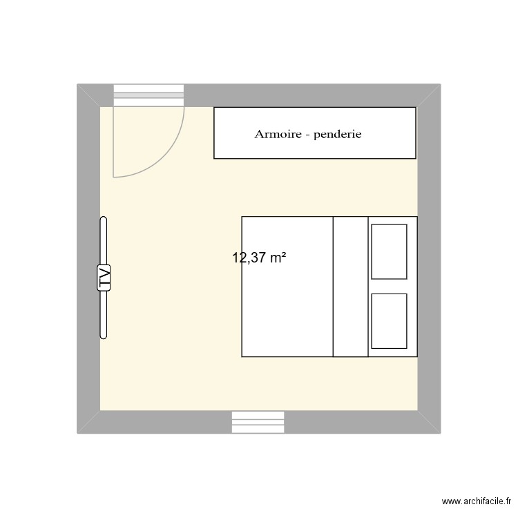 chambre. Plan de 1 pièce et 12 m2