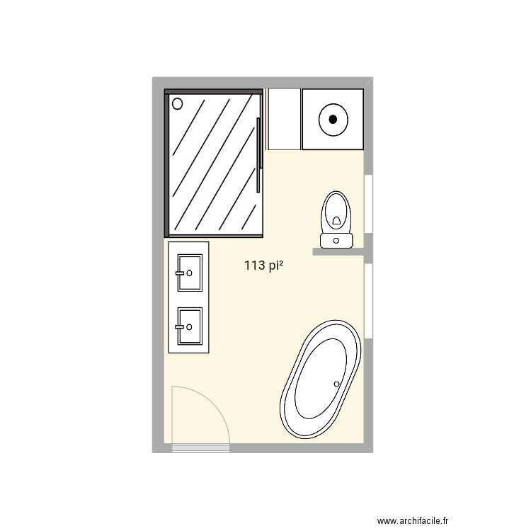 Salle de bain Vincent laveuse superposé. Plan de 1 pièce et 11 m2
