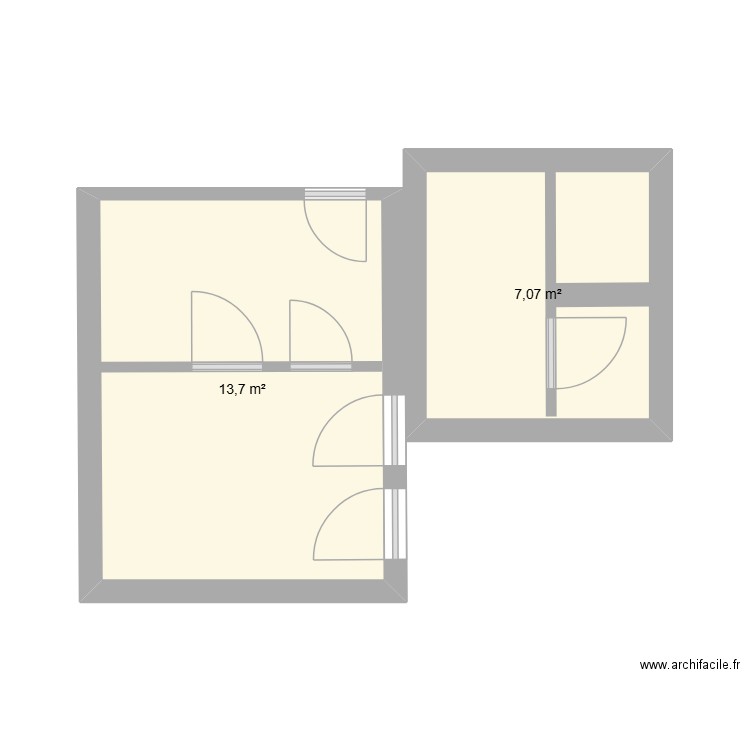 jules ferry rez de chaussée aprés rénovation. Plan de 2 pièces et 21 m2
