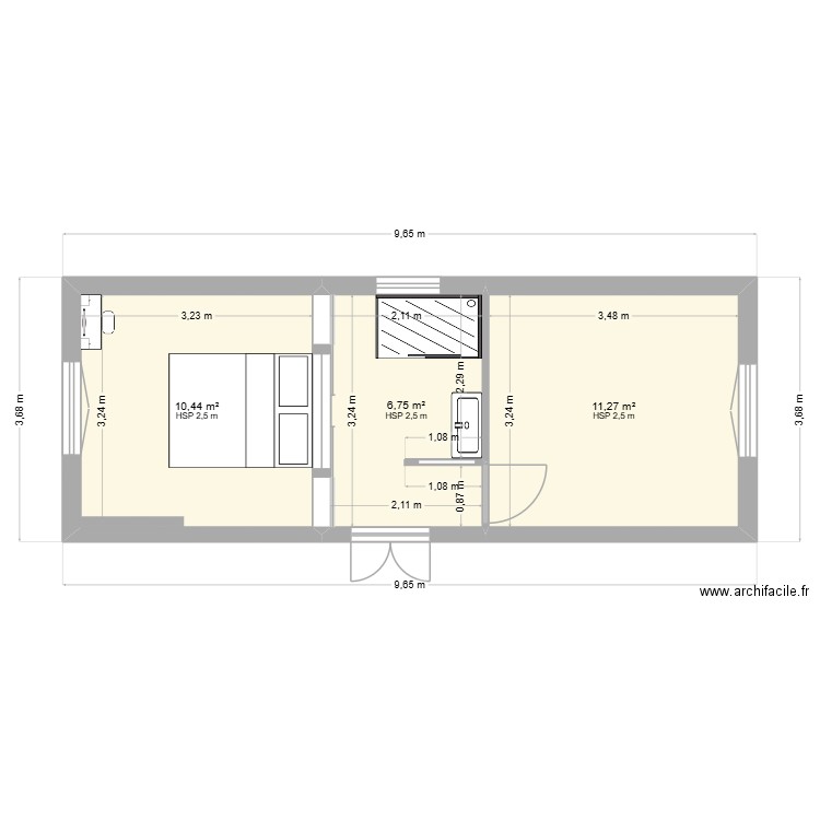 aménagement chambre vfb. Plan de 3 pièces et 28 m2