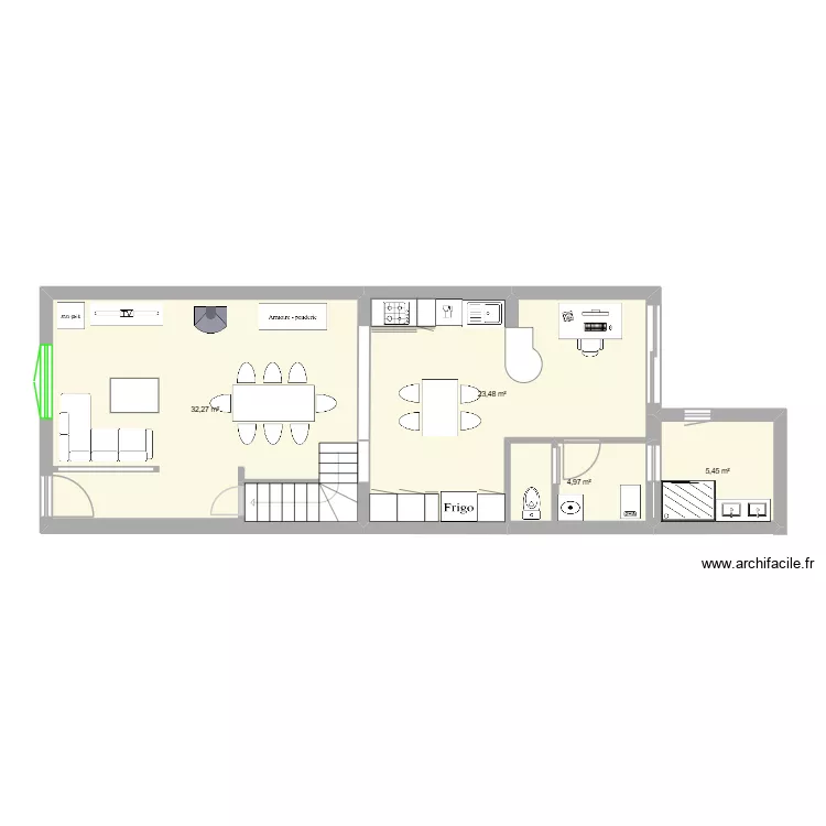 projet suppression de couloir meubl&eacute;. Plan de 