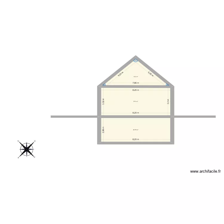 plan coupe. Plan de 3  et 63 m²