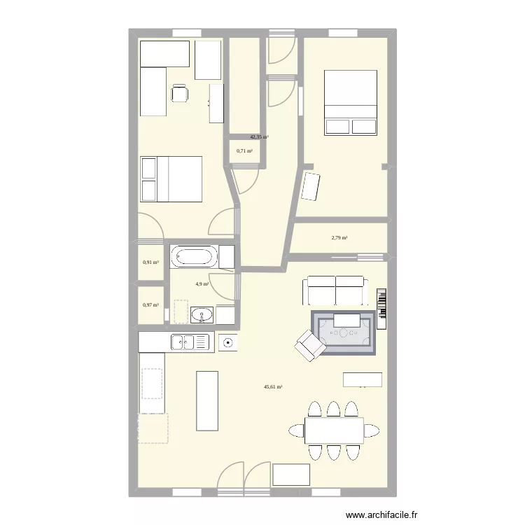6538-2. Plan de 7 pièces et 98 m²
