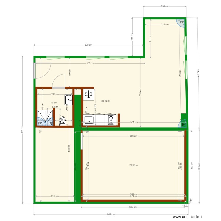 Studio Jo. Plan de 3 pièces et 69 m2