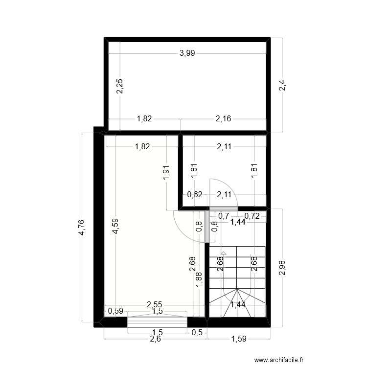 Pontisse  2ème étage. cotations. Plan de 4 pièces et 27 m2
