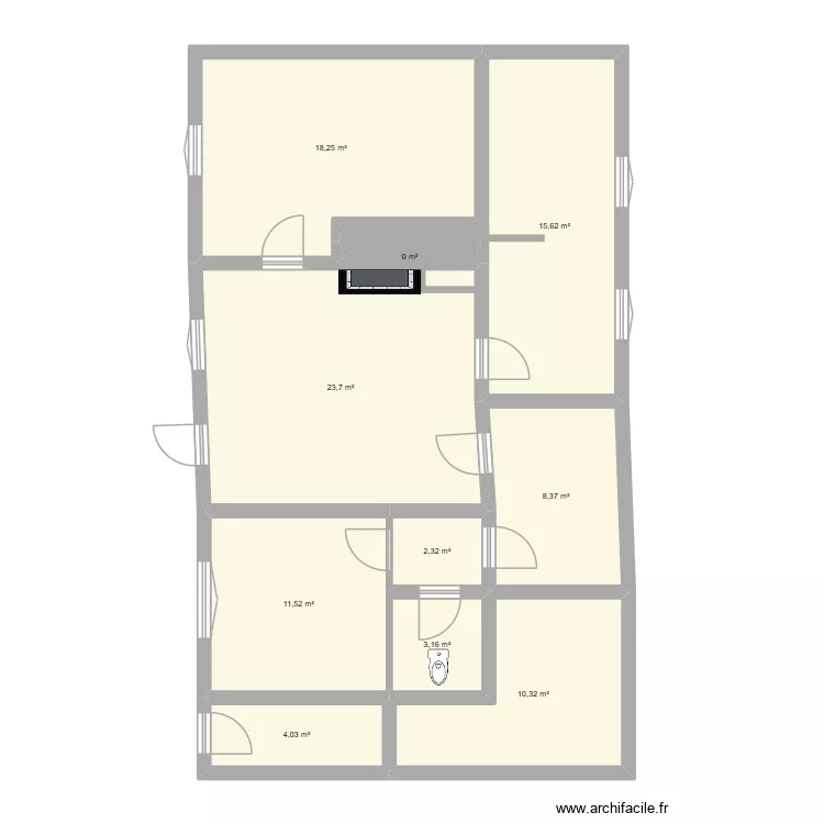 Plan de la maison refaite. Plan de 10  et 97 m²