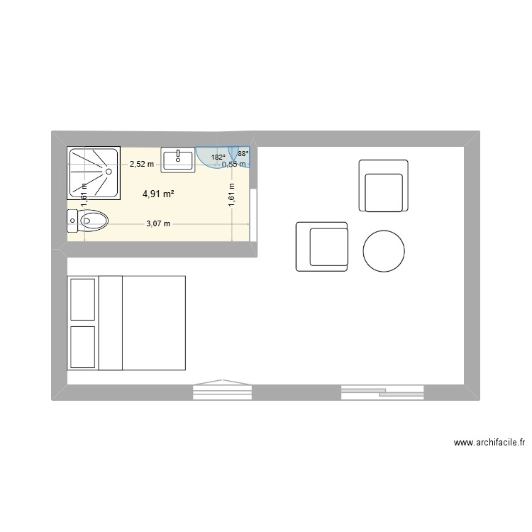 dependance. Plan de 1 pièce et 5 m2