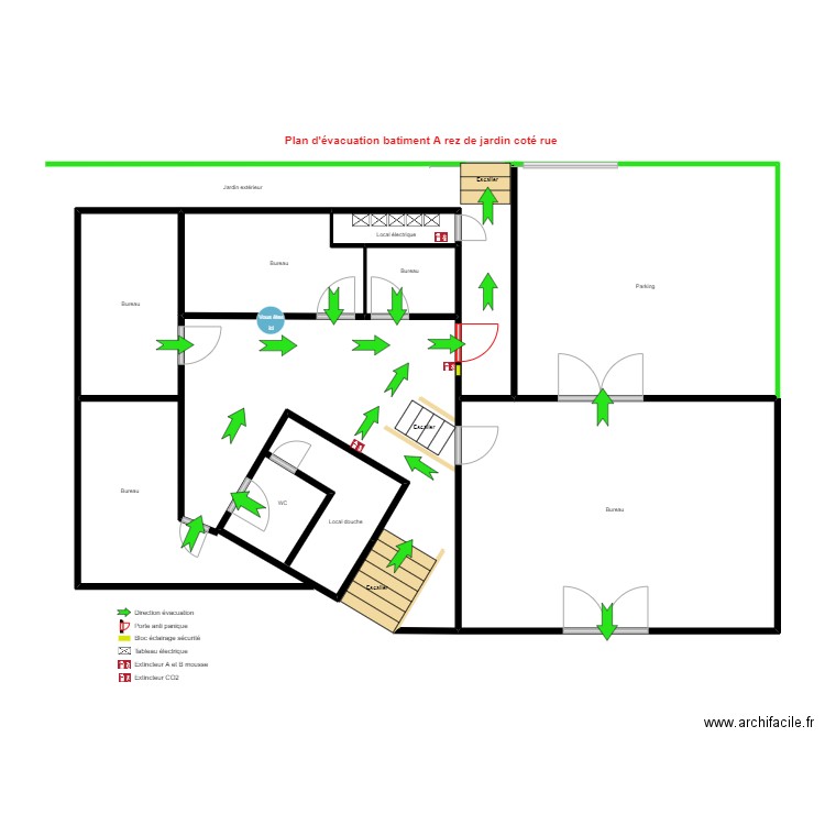 Plan d'évacuation rez de jardin batiment B . Plan de 6 pièces et 80 m2