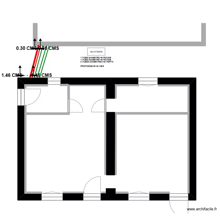Tubes en attente de la maison vers la dependance. Plan de Tubes en attente de la maison vers la dependance. Plan de