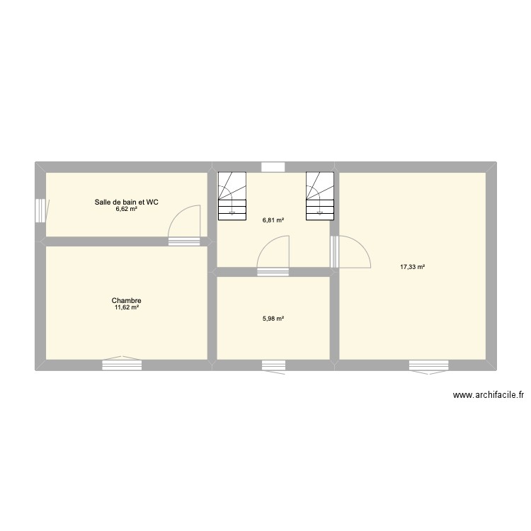 1 er étage. Plan de 5 pièces et 48 m2