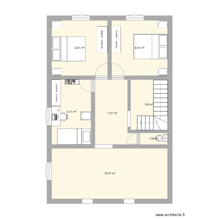 1st floor. Plan de 7 pièces et 60 m2