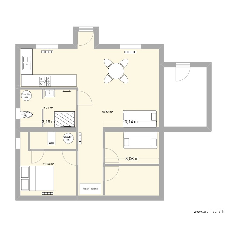 CRIE. Plan de 3 pièces et 63 m2