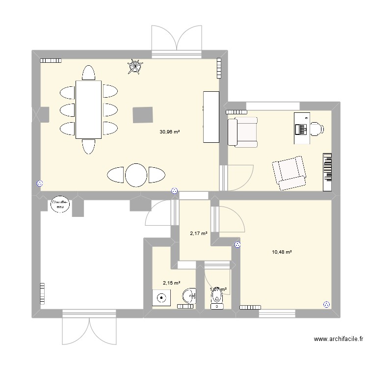 Local de jour. Plan de 5 pièces et 47 m2
