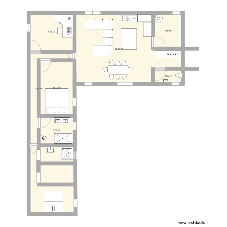 MAISON 3. Plan de 7 pièces et 69 m2