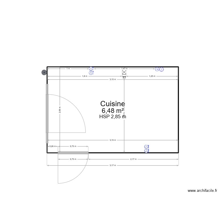 Cuisine. Plan de 1 pièce et 6 m2