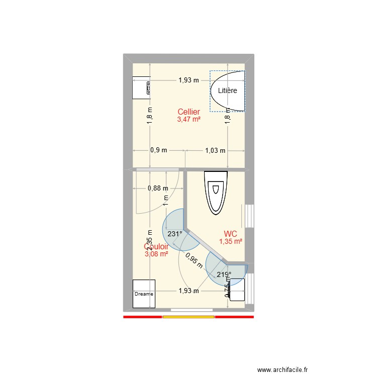 Idée2. Plan de 3 pièces et 8 m2