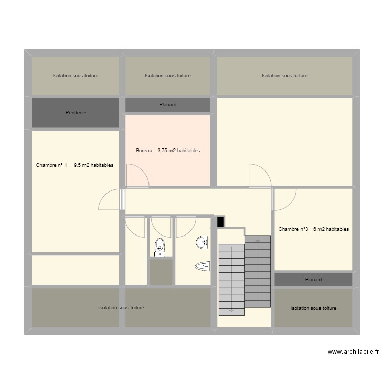 La maison Pegaz étage. Plan de 19 pièces et 105 m2