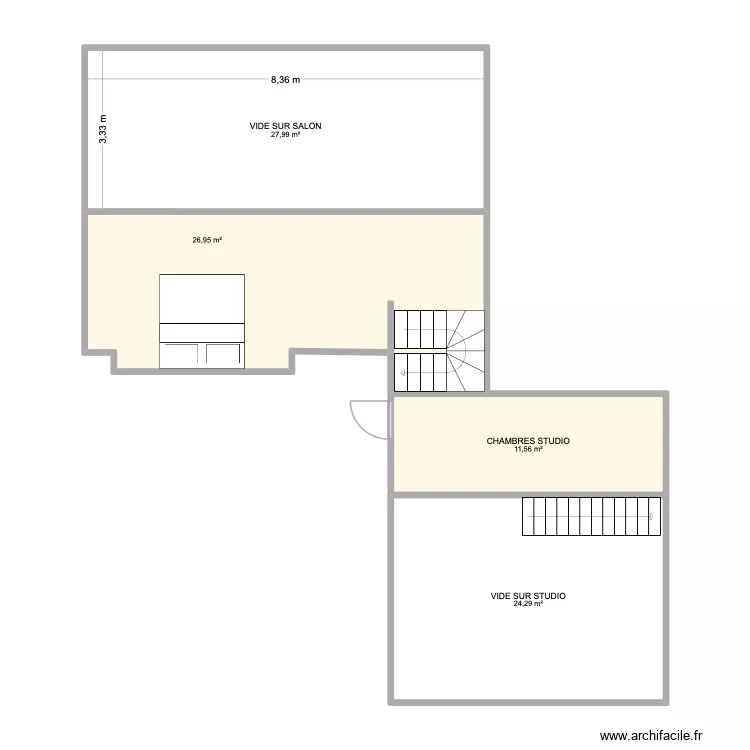 PLAN &Eacute;TAGE AVEC CHAMBRE. Plan de 4 pièces et 91 m²