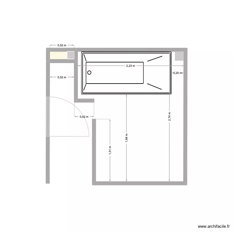 salle de bain 2eme &eacute;tage apr&egrave;s. Plan de 1  et 0 m²