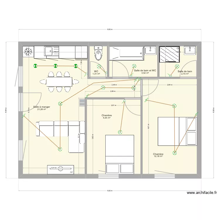projet location. Plan de 6  et 50 m²