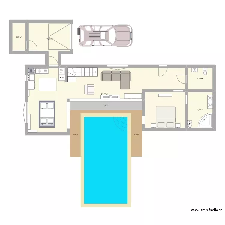 Maison. Plan de 5 Pièces et 89 m²