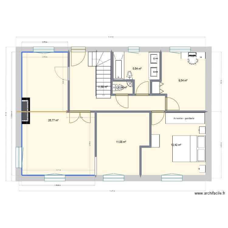 Plan de base réno. Plan de 7 pièces et 79 m2