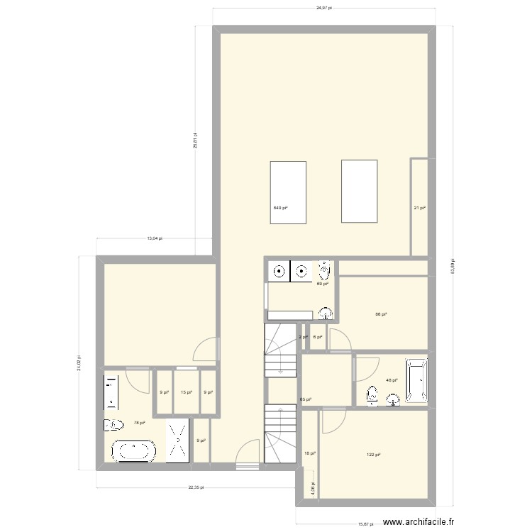 plan2. Plan de 15 pièces et 131 m2